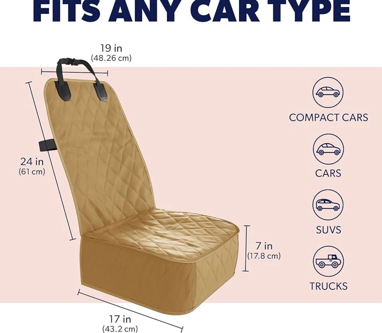 Active Pets Dog Car Seat Cover, Waterproof Front Seat Protector for SUV Truck Sedan, Pet Safety Travel Comfort System with Universal Fit, Beige
