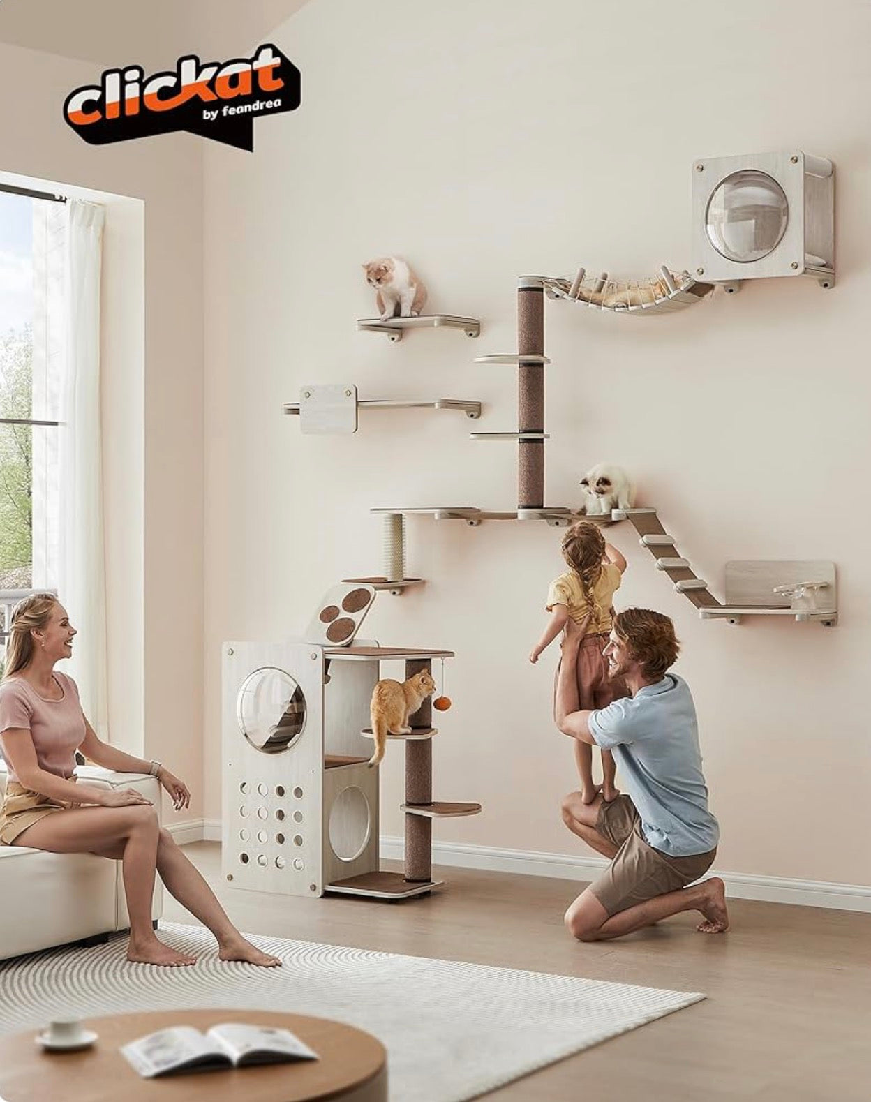 Feandrea Clickat Collection - No.006 Cat Tree Scratching Post, 39.7-Inch Tall Thicker Wall Mounted Cat Scratcher Posts, 2 Cats Perch Platform, Easy Assembly, Suit for Multi Cats Climb Play Nap Scratch