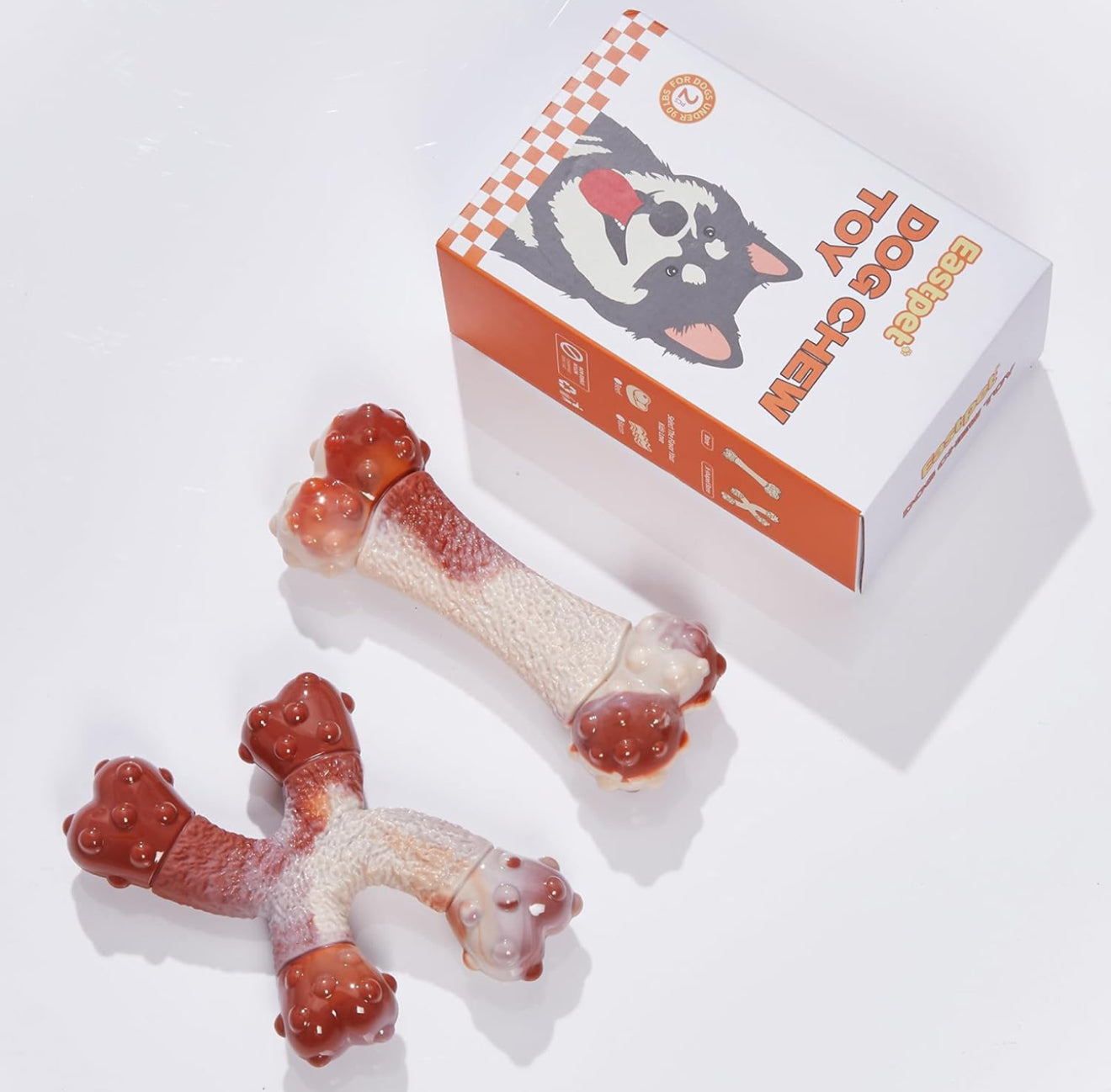 Eastpet Dog Chew Toys for Aggressive Chewers Medium/Large Breed,Bacon Flavor,Tough Bones with Nylon(2 Pack)