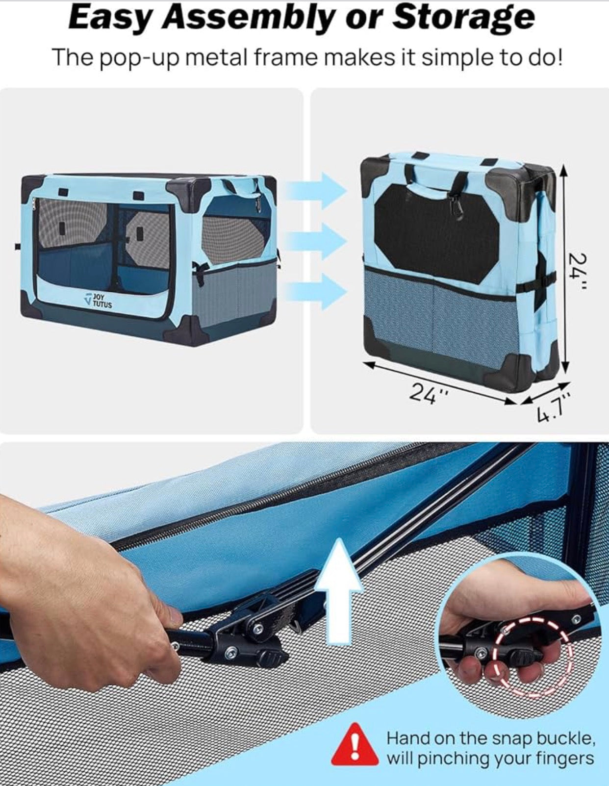 JOYTUTUS Collapsible Dog Crate, 32 Inch Portable Pet Crate for Car, Travel Dog Kennel Foldable Dog Crate for Large Dog 50lbs, Soft Cat Carrier Fit for Indoor & Outdoor/Trunk (Blue)