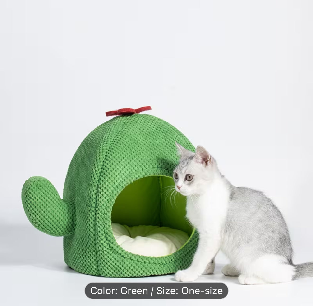 All-Season Comfort Cat & Small Dog House - Modern Cactus Pet Bed with Soft Green Interior, Cute Desert Hut Design, Easy Assembly Indoor/Outdoor Shelter, Cozy Durable Hideout for Cats and Small Dogs, Compact Spacious Bed with Entrance