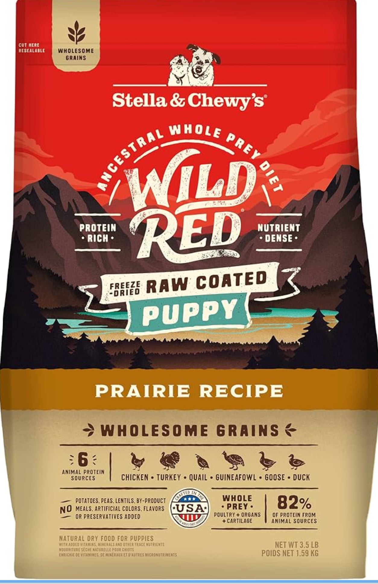 Stella & Chewy's Wild Red Dry Dog Food Raw Coated High Protein Wholesome Grains Puppy Prairie Recipe, 3.5 lb. Bag