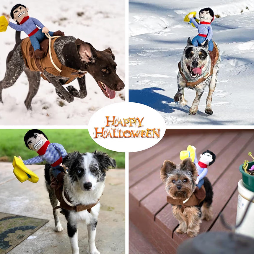 DELIFUR Dog Halloween Costume Funny Dog Cowboy Riding Costume Pet Costume Cat Suit Cowboy Rider Style for Small Medium Large Dogs (Cowboy, Large)