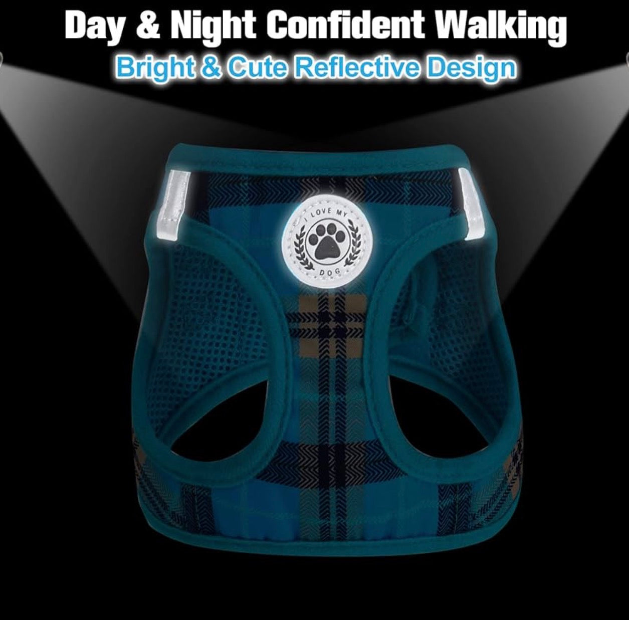 BEAUTYZOO medium size Dog Harness Step in No Choke No Pull Soft Mesh Dog Harnesses Reflective for Medium Puppy Dogs and Cats, Plaid Dog Vest Harness for small Pets, Blue Medium