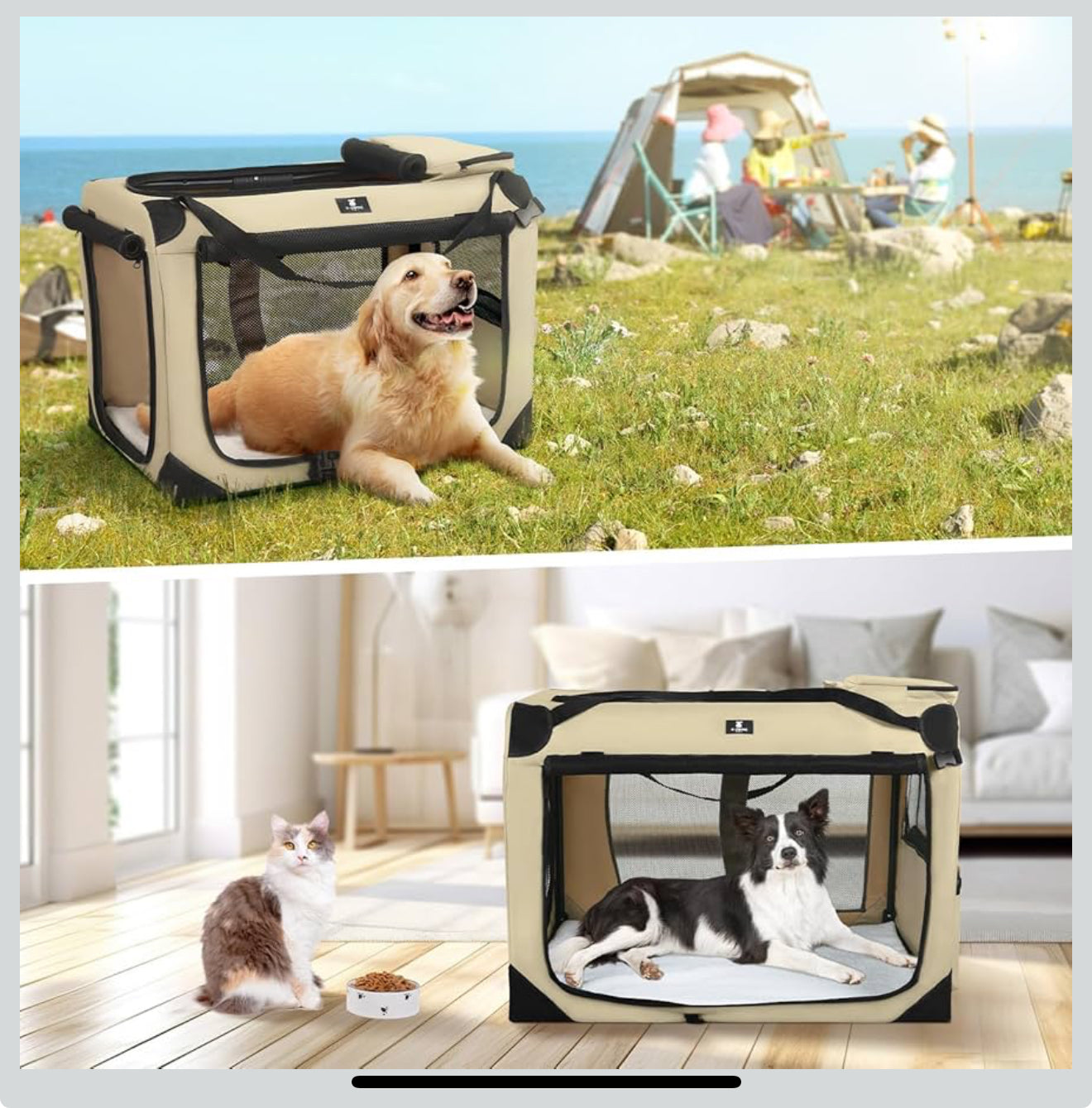 X-ZONE PET Dog Crate 3-Door Kennel, Collapsible Portable Soft Sided Pet Carriers for Indoor & Outdoor, Multiple (36- Inch)