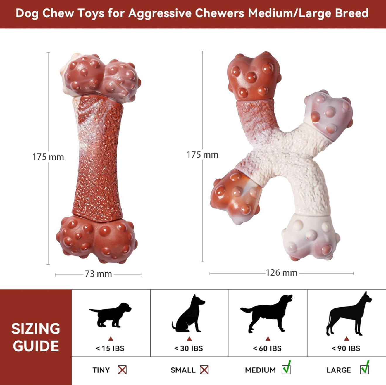 Eastpet Dog Chew Toys for Aggressive Chewers Medium/Large Breed,Bacon Flavor,Tough Bones with Nylon(2 Pack)