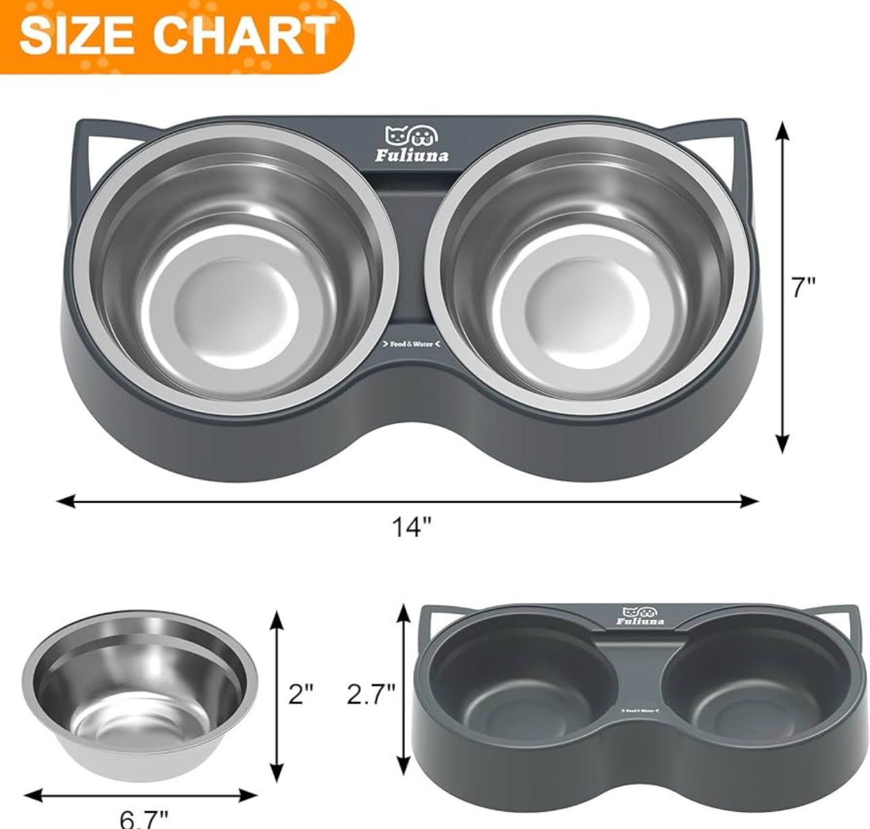 Fuliuna Heated Pet Bowl, Outdoor Heated Pet Bowl with Double Stainless Steel Bowl 23 OZ, Water Food Bowls for Pets,Thermal Pet Bowl Provide Drinkable Water and Hot Food in Winter