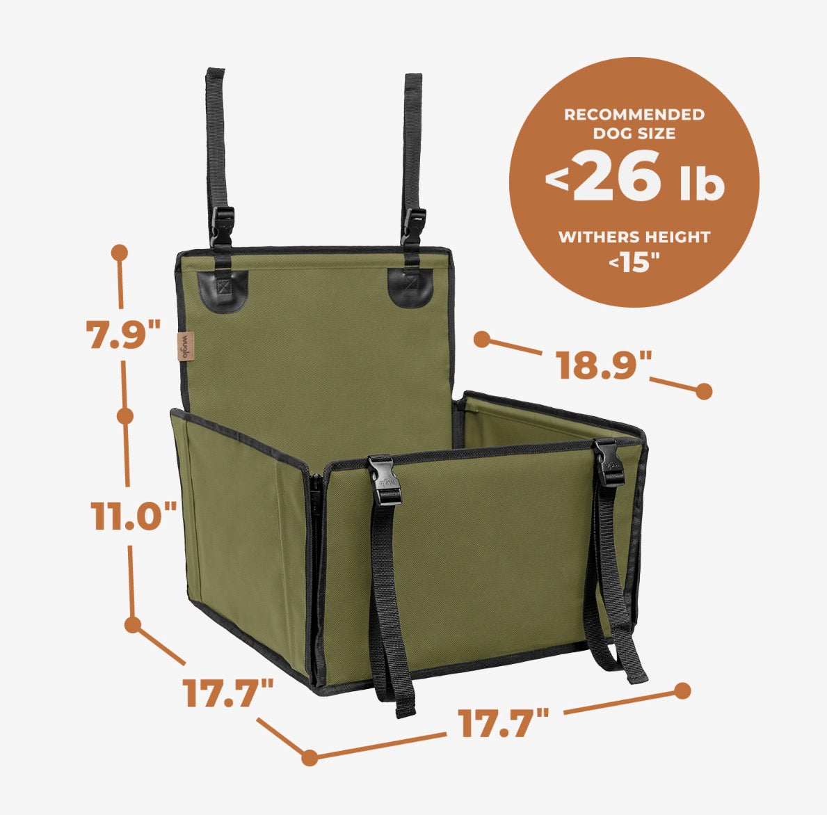 Wuglo Zip-Snap Dog Car Seat Size Small safety belt sold separately