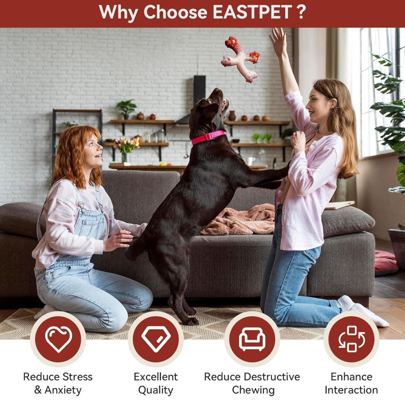 Eastpet Dog Chew Toys for Aggressive Chewers Medium/Large Breed,Bacon Flavor,Tough Bones with Nylon(2 Pack)