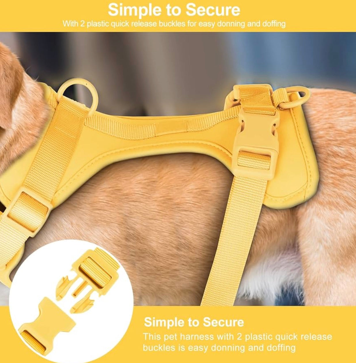 Wisedog No Pull Lightweight Dog Harness: Medium:Neck=13.5"-17.5"/Chest=20.5"-27.5" Adjustable Durable Breathable Mesh Pet Vest Harness with Soft & Comfortable Cushion, for Small Medium Large Dogs (Medium, Butter Yellow)