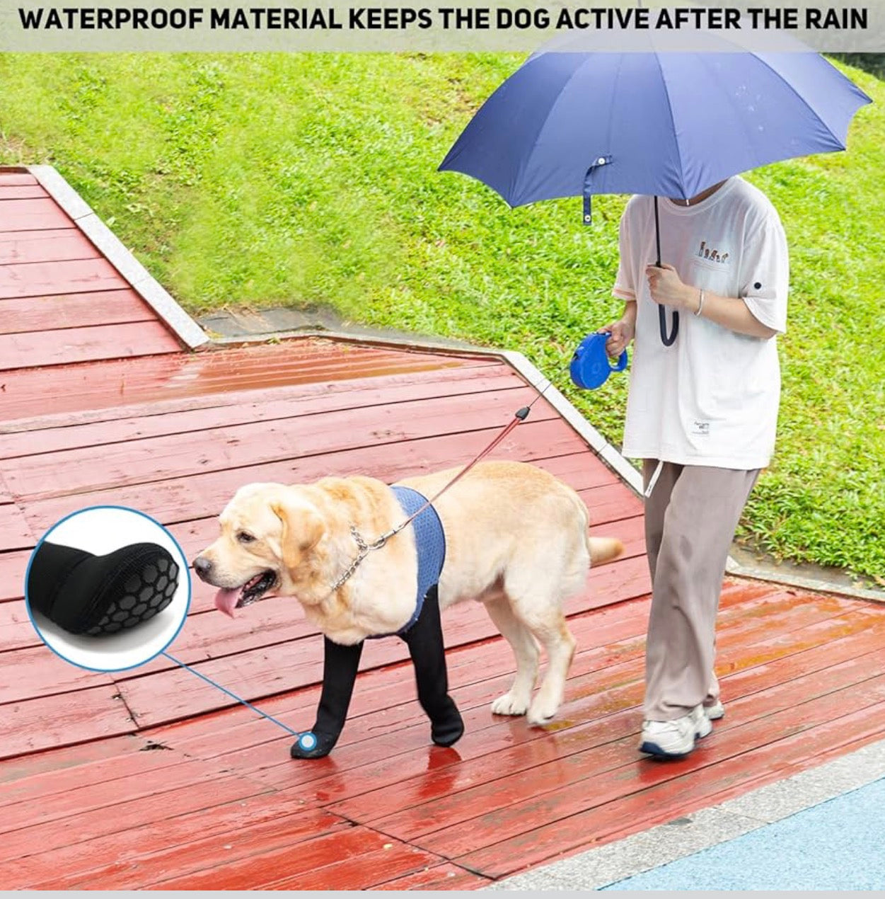 COODEO Dog Socks & Paw Protectors - Front Paws Only, Non-Slip Waterproof Dog Boots to Prevent Paw Licking, Protect Wounds & Aids Post-Surgery Recovery (Blue, XL)