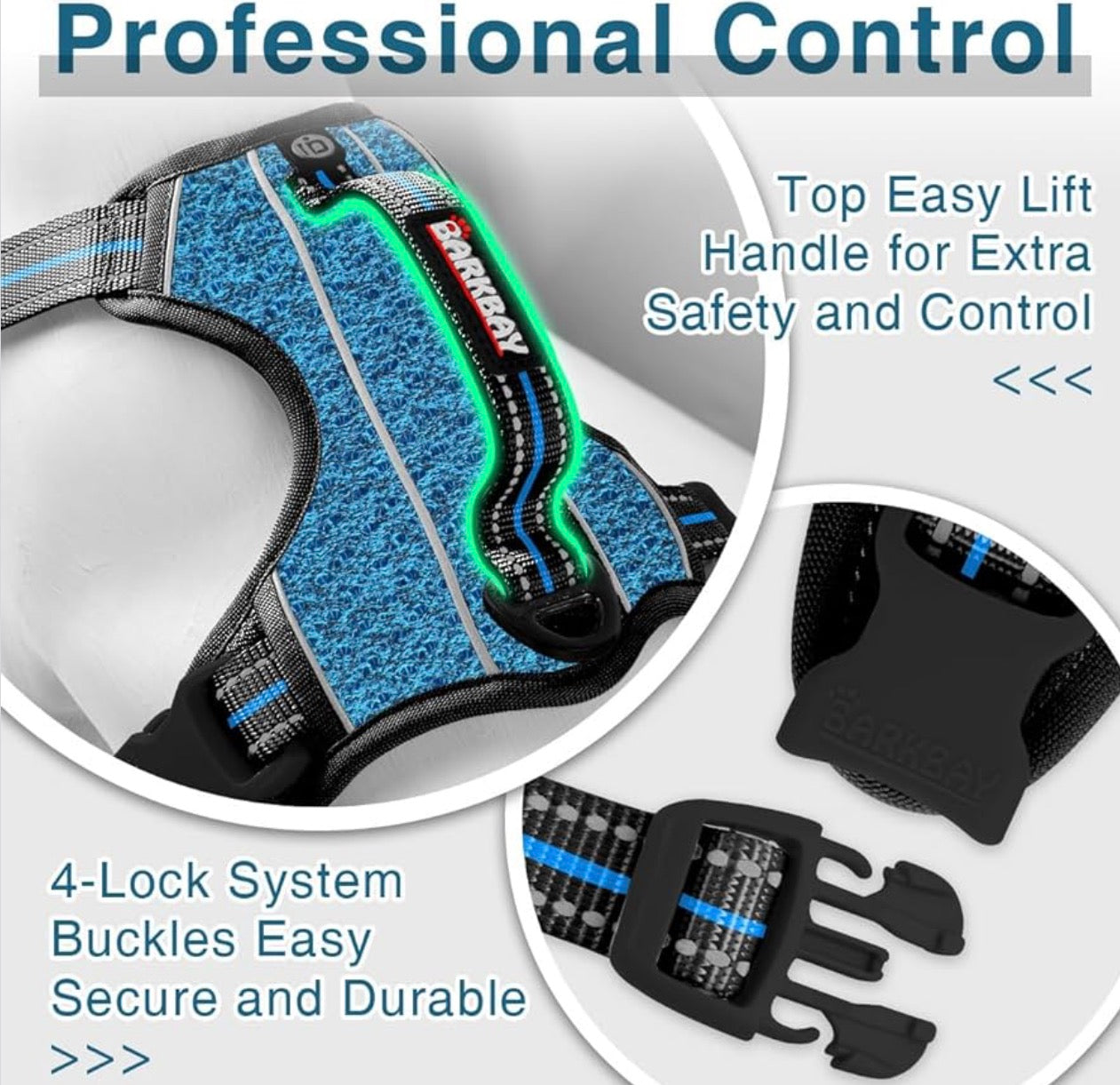 BARKBAY Dog Harness XL (Chest: 30-38”) No Pull with ID Tag Pocket - Heavy Duty, Reflective, Easy Control for Large Dogs(Blue/Black)