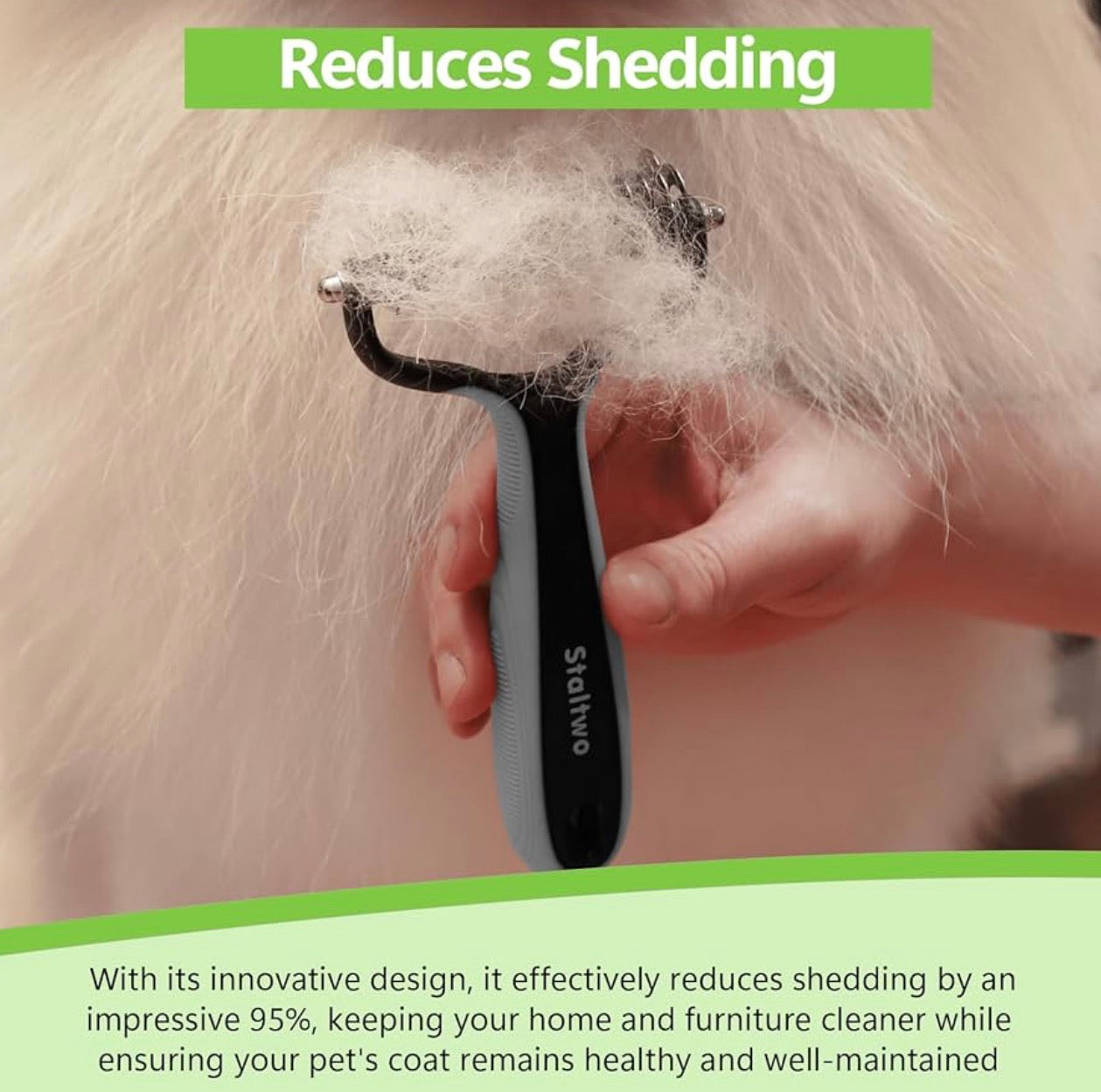 Pet Grooming Supplies - 2-in-1 Professional Undercoat Rake and Pet Brush | Staltwo Shedding Control for Long-Haired Dogs and Cats, Deshedding Tool, Knot Removal,Grey