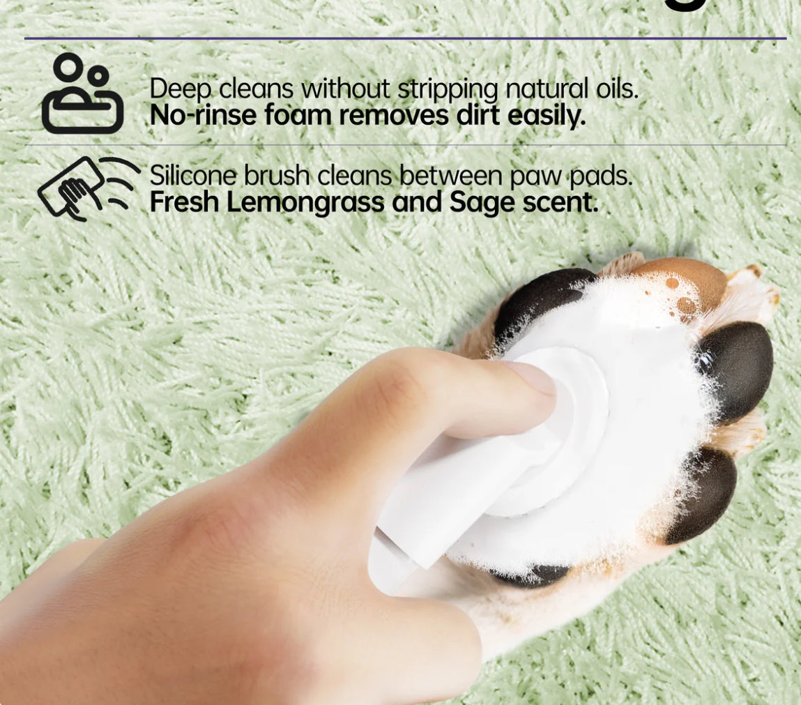 Fido fave Paw Cleaner for Dogs No Rinse Foaming Paw Cleanser with Silicone Brush for Dogs and Cats, Dog Brush, Pet Supplies, Dog Paw Cleaner, pH Balanced, Dog Accessories, Lemongrass Sage Scent or fragrance free 5fl oz