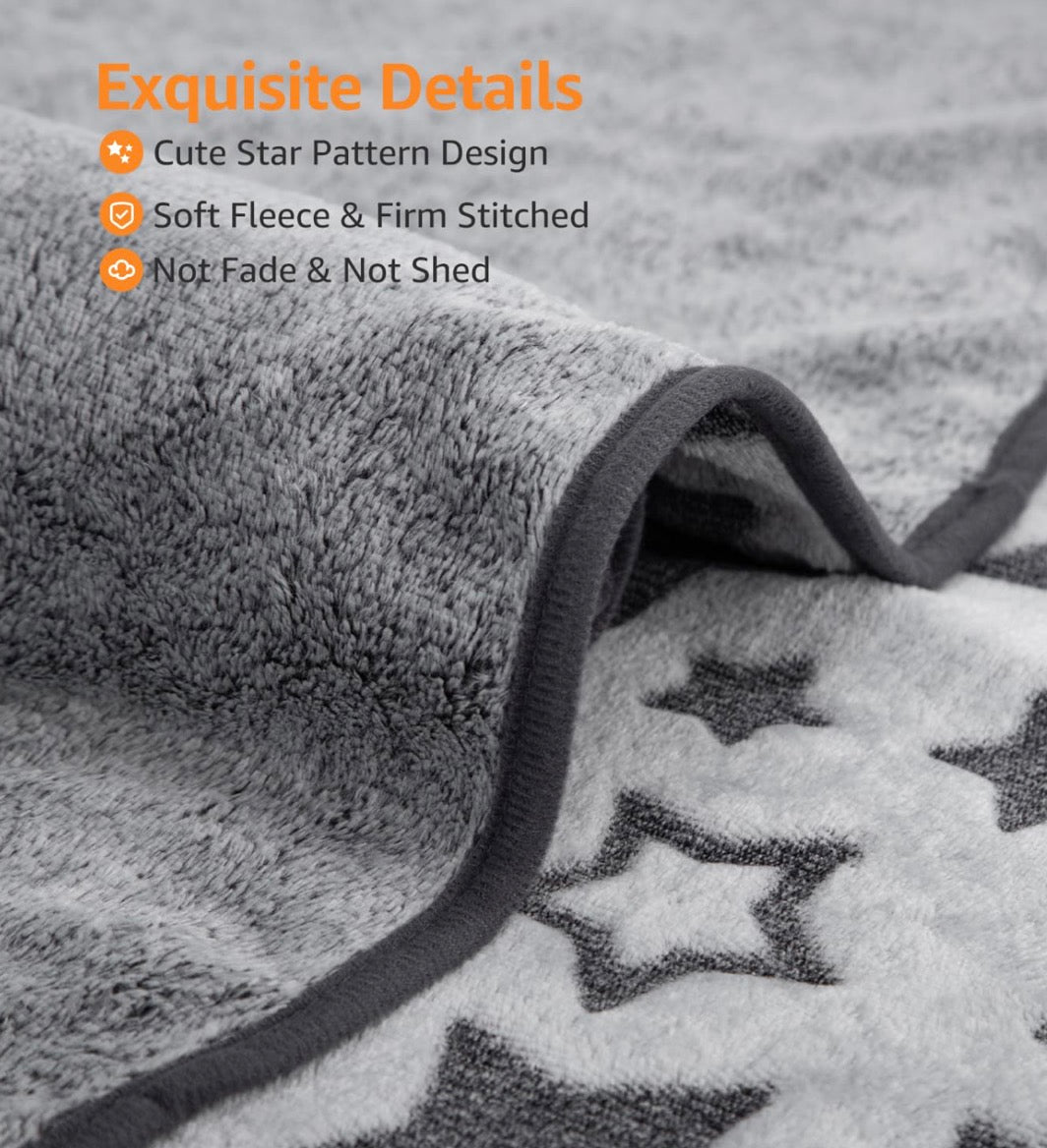 Nobleza Dog Blankets 2 pack 32inx24in Soft Fluffy Fleece Warm Cat Dog Blankets Washable, Pet Blankets for Medium Dogs Indoor Cats, Premium Flannel Star Prints Puppy Kitten Throw Grey