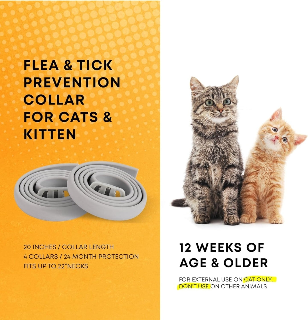 ProElobara Cat Flea Tick Prevention Collars: Flea Collars for Cats Fleas Repellent Collars - Tick Prevention Collars for Cats Ticks Control for Kitten - 4 Pack 24 Month Protection