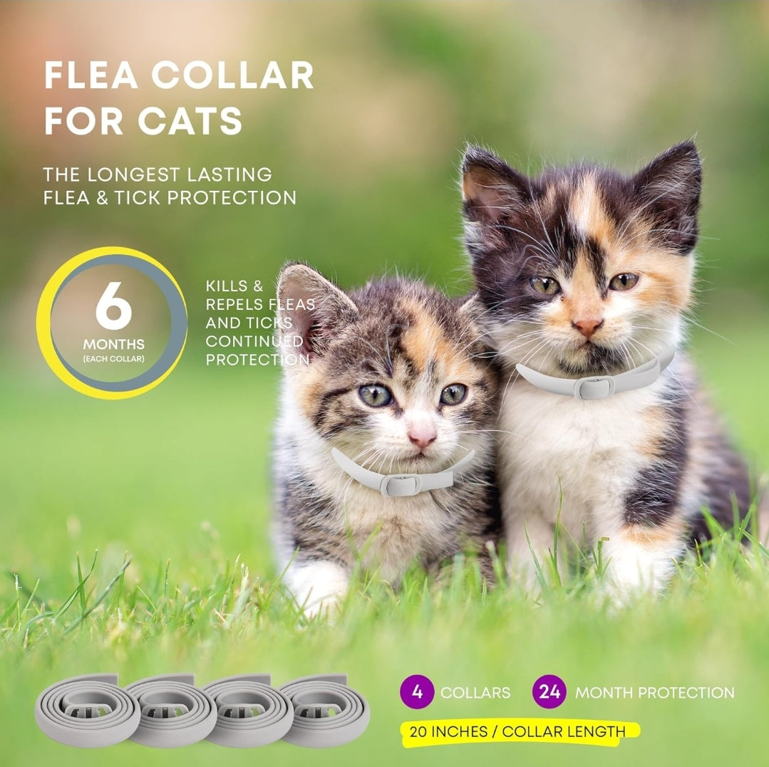 ProElobara Cat Flea Tick Prevention Collars: Flea Collars for Cats Fleas Repellent Collars - Tick Prevention Collars for Cats Ticks Control for Kitten - 4 Pack 24 Month Protection