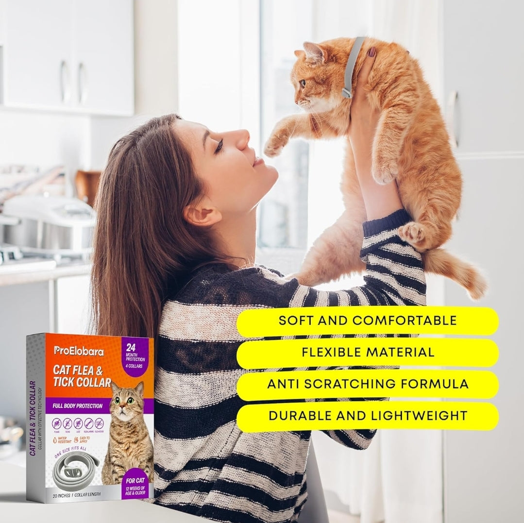 ProElobara Cat Flea Tick Prevention Collars: Flea Collars for Cats Fleas Repellent Collars - Tick Prevention Collars for Cats Ticks Control for Kitten - 4 Pack 24 Month Protection