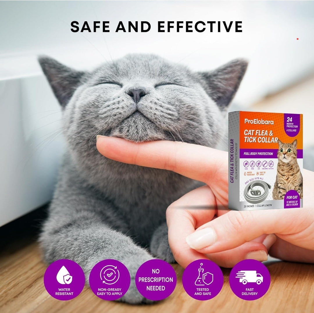ProElobara Cat Flea Tick Prevention Collars: Flea Collars for Cats Fleas Repellent Collars - Tick Prevention Collars for Cats Ticks Control for Kitten - 4 Pack 24 Month Protection