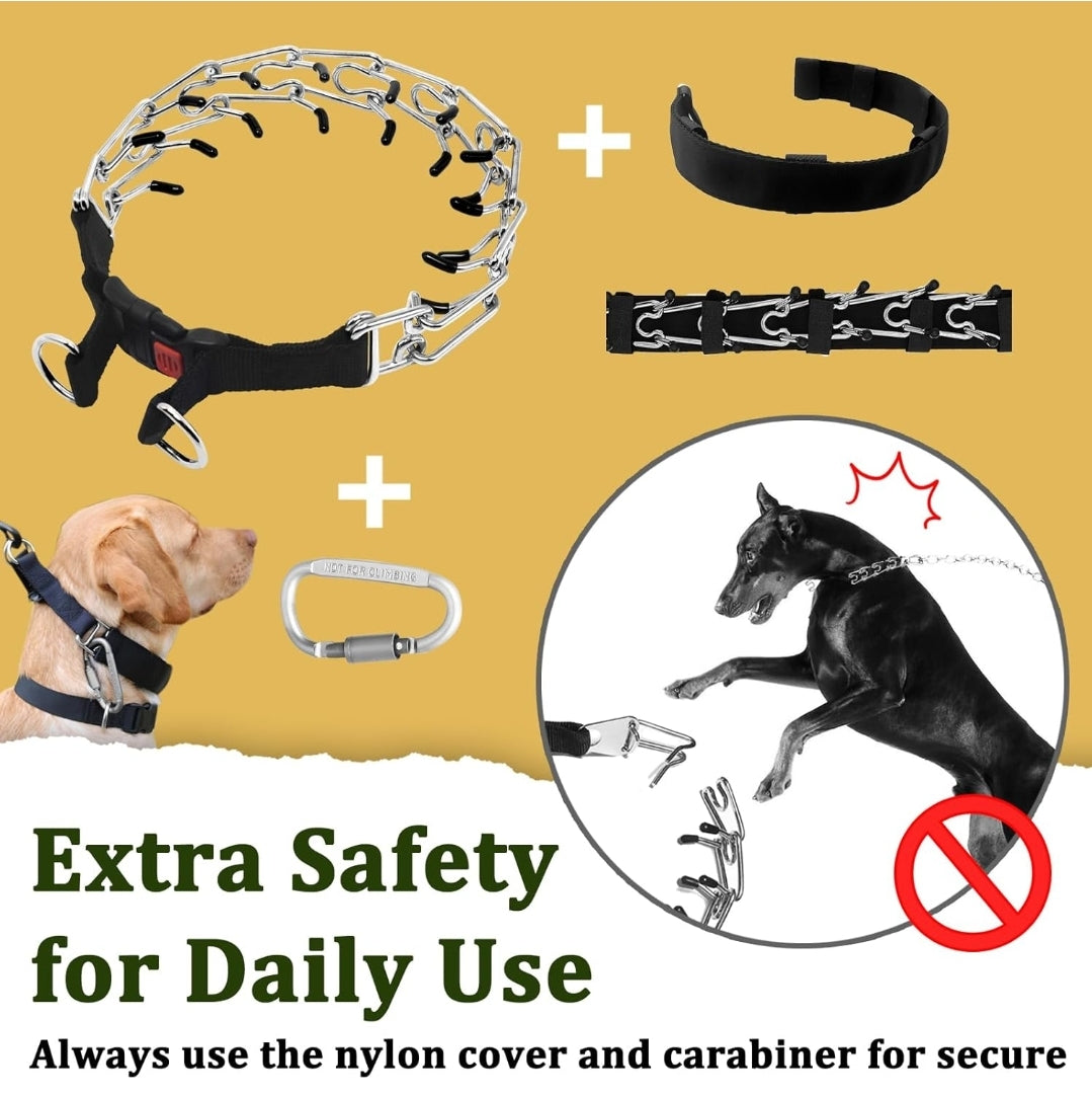 Mayerzon Dog Pinch Collar, Prong Collar for Large Dogs, Adjustable No Pull Dog Collar with Quick Release Buckle, Packaged with Extra Prong Collar Links and Carabiner