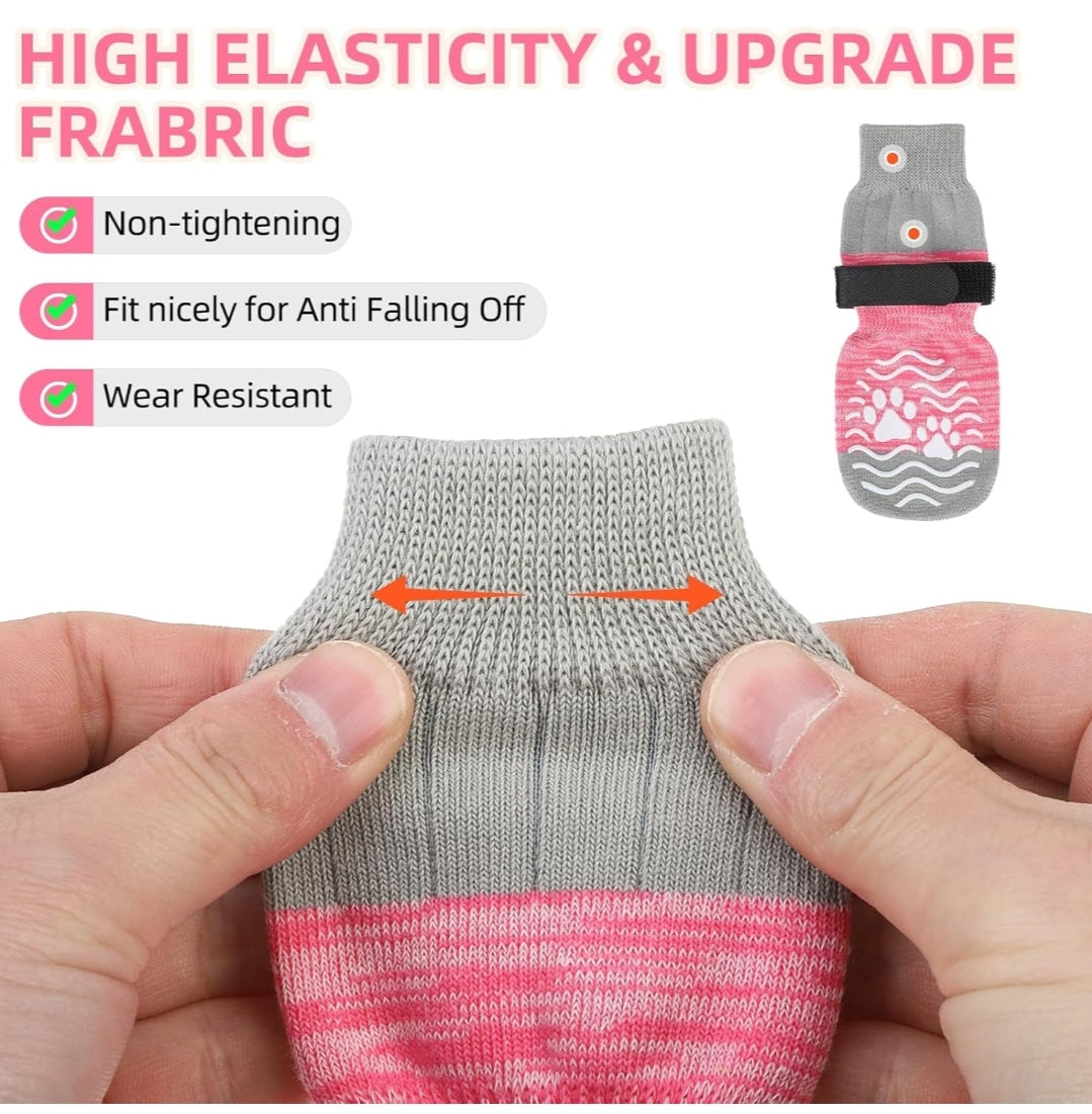 PUPTECK Anti Slip Dog Socks, Shoes with Grippers to Prevent Licking Hardwood Floors Traction, Rubber Boots & Paw Protectors for Medium Dogs Cold/Hot Pavement, Senior Dogs Booties Pink
