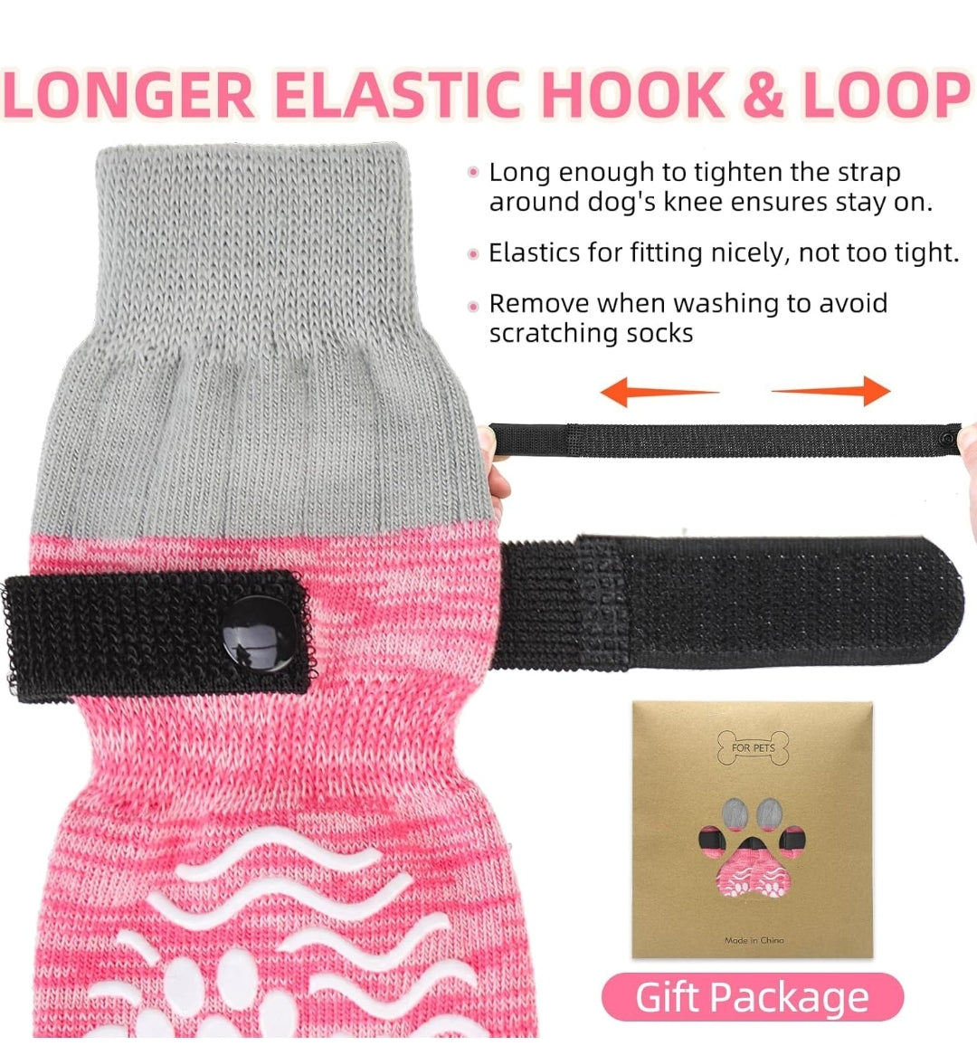 PUPTECK Anti Slip Dog Socks, Shoes with Grippers to Prevent Licking Hardwood Floors Traction, Rubber Boots & Paw Protectors for Medium Dogs Cold/Hot Pavement, Senior Dogs Booties Pink
