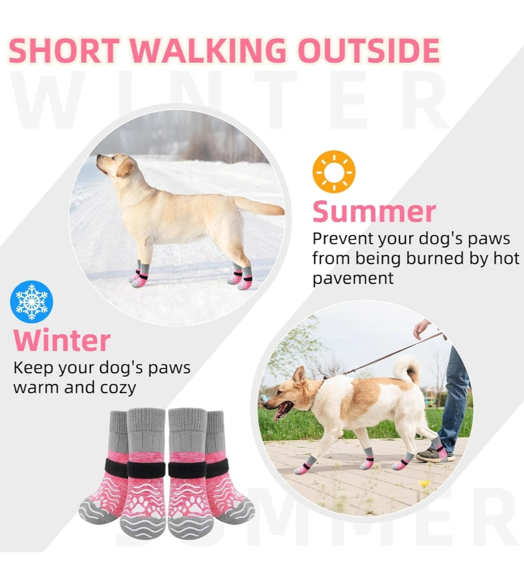 PUPTECK Anti Slip Dog Socks, Shoes with Grippers to Prevent Licking Hardwood Floors Traction, Rubber Boots & Paw Protectors for Medium Dogs Cold/Hot Pavement, Senior Dogs Booties Pink