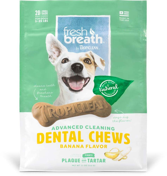 TropiClean Fresh Breath Advanced Cleaning Dental Chews for Dogs Banana 1ea/11 oz, 20 ct, For Small Breeds