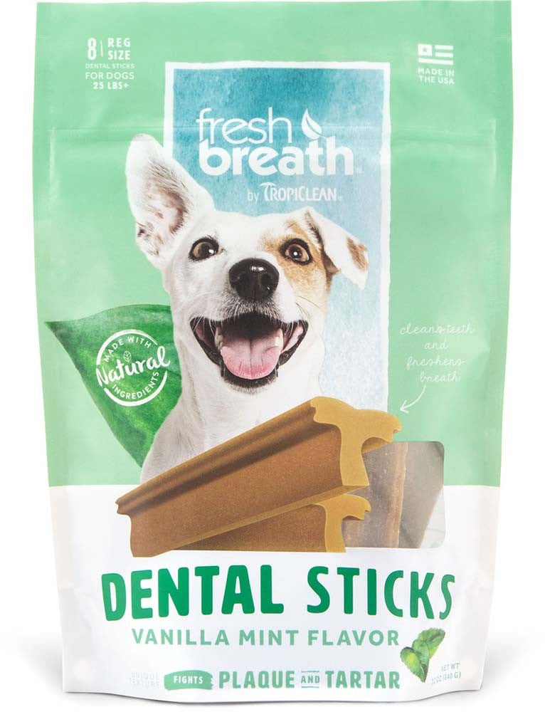 TropiClean Fresh Breath Dental Sticks for Dogs Vanilla Mint 1ea/8 oz, 8 ct, Regular For Medium Size Dogs