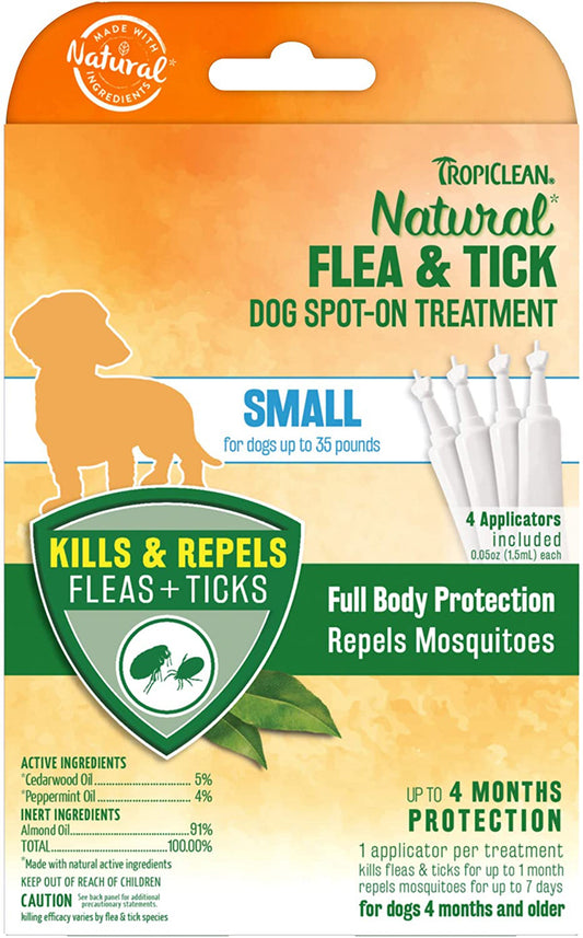 TropiClean Natural Flea & Tick Spot On Treatment for Dogs 1ea/0.2 fl oz, 4 ct For Small Dogs