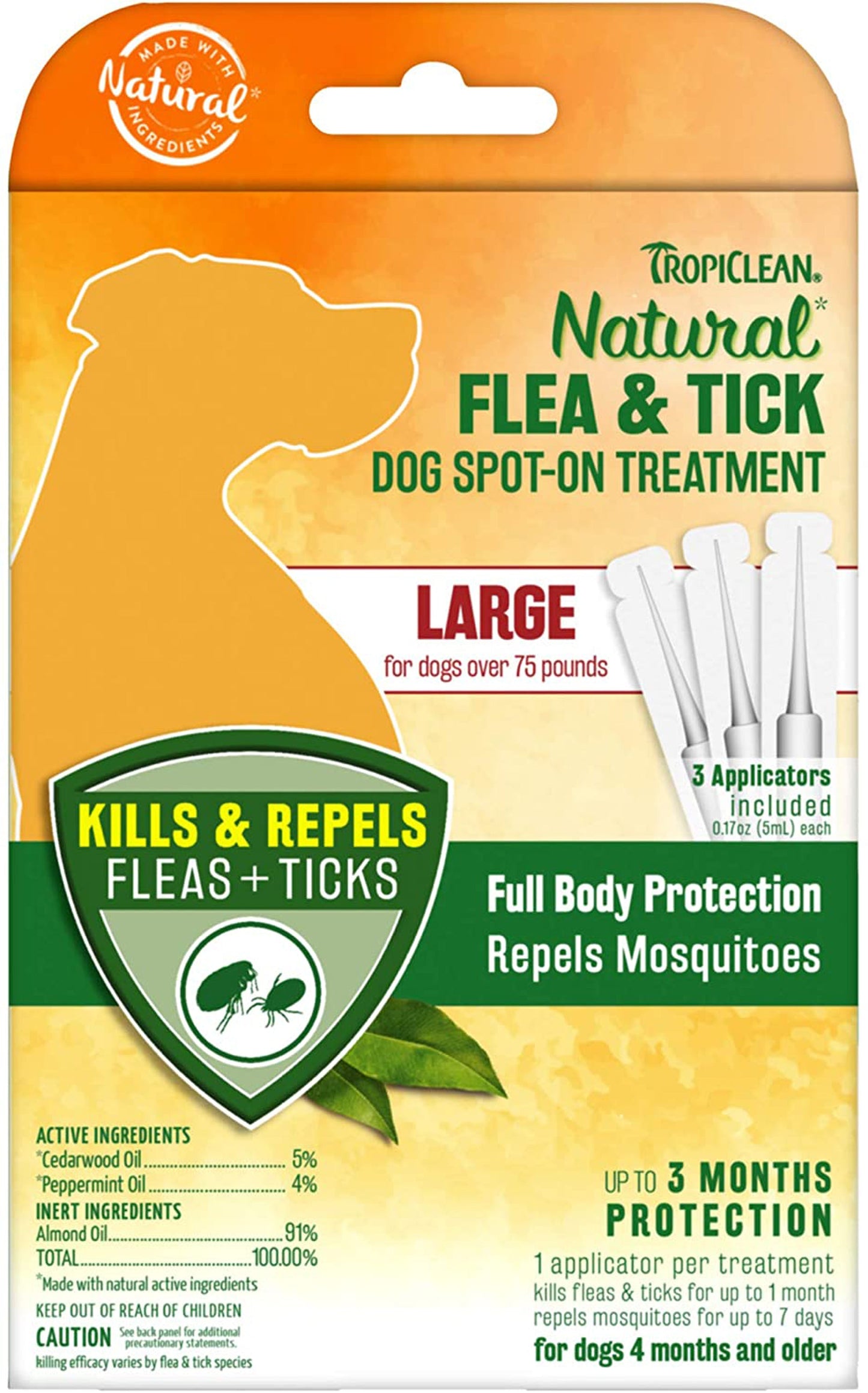 TropiClean Natural Flea & Tick Spot On Treatment for Dogs 1ea/0.68 fl oz, 4 ct For Medium & Large Dogs