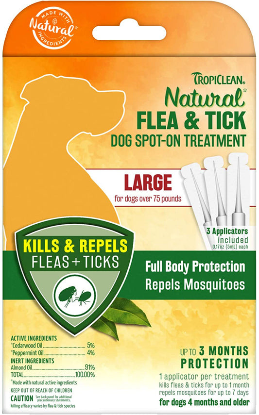 TropiClean Natural Flea & Tick Spot On Treatment for Dogs 1ea/0.68 fl oz, 4 ct For Medium & Large Dogs