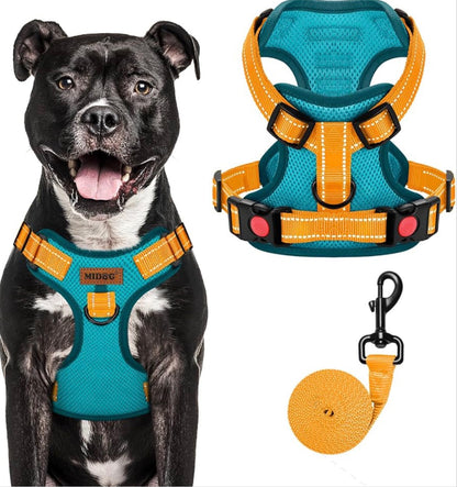 MIDOG No-Pull Dog Harness (size Large)| Adjustable & Reflective Pet Harness  for Large Dogs Walking, Training| No Choke, Front Clip, Soft Padded Vest with Easy Control Handle - Blue, L