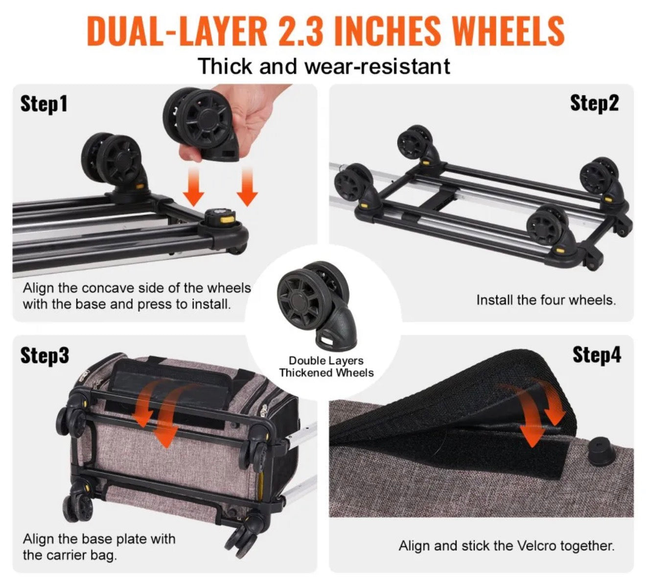 VEVOR Dog Carrier with Wheels, Airline Approved Rolling Pet Carrier with Telescopic Handle and Shoulder Strap, Cat Carrier with Wheels for Pets under 25 lbs, with 1 Folding Bowl, Grey