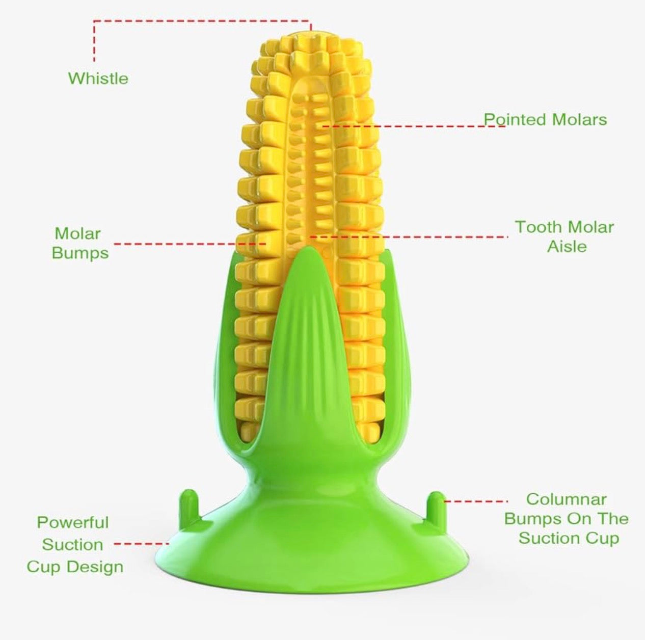 Guardians Dog Squeaky Chew Toy with Suction cup, Dogs Toothbrush Teeth Cleaning Squeaky Stick for Aggressive Chewers for Small Medium Dogs (Yellow Corn)