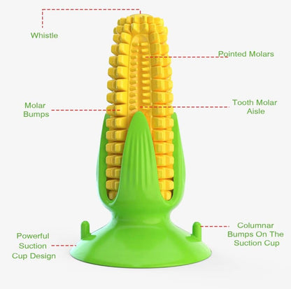 Guardians Dog Squeaky Chew Toy with Suction cup, Dogs Toothbrush Teeth Cleaning Squeaky Stick for Aggressive Chewers for Small Medium Dogs (Yellow Corn)