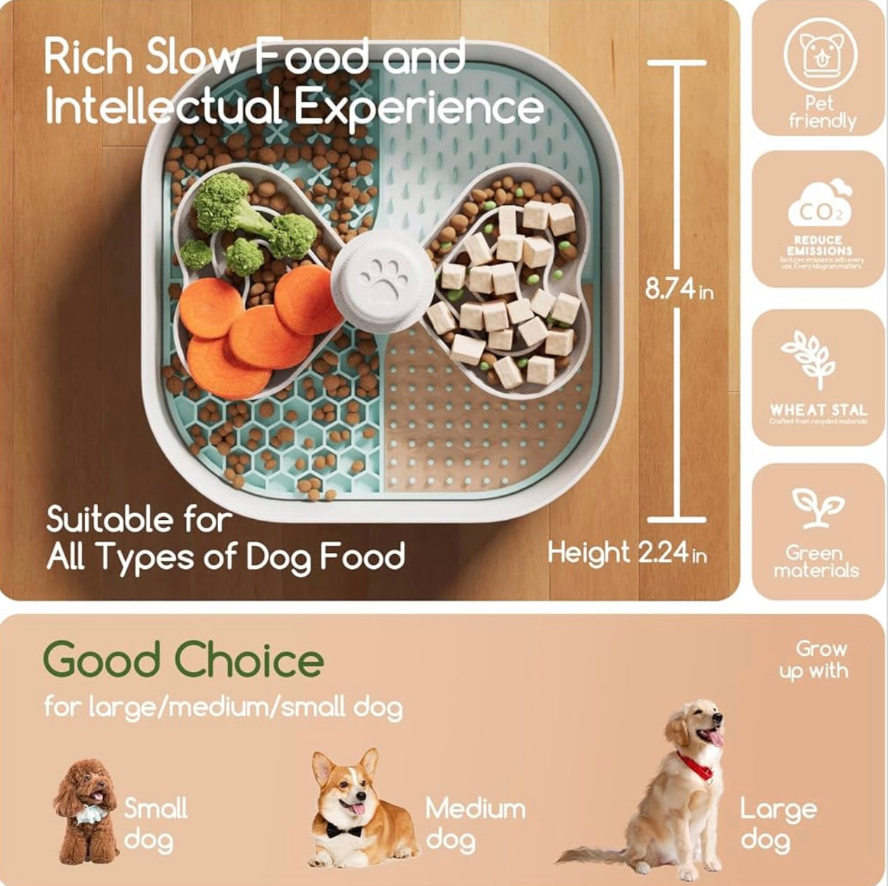 KILIN Slow Feeder Dog Bowls with Lick Mat, Plant-Based Slow Eating Dog Bowl for Dry, Wet, Raw Food, Interactive Food Puzzle for Small, Medium, Large Breed