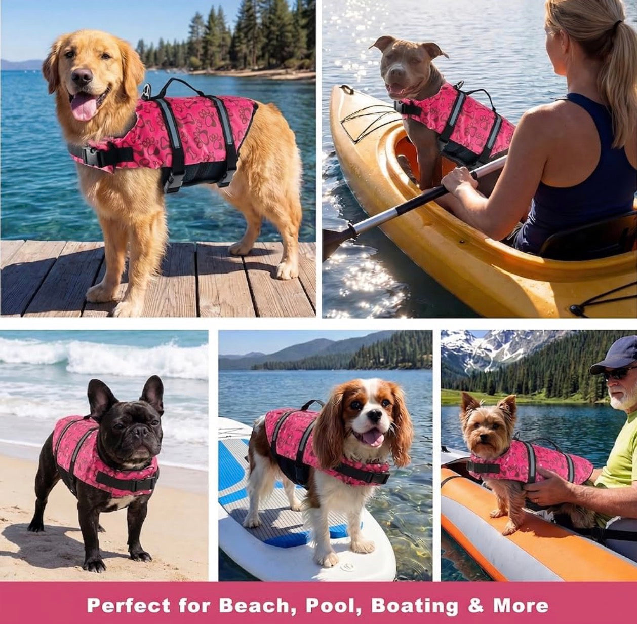 Dog Life Jacket with Rescue Handle, for Swimming, Boating. Adjustable Reflective Puppy Swim Vest with Superior Buoyancy for extra- Large Dogs