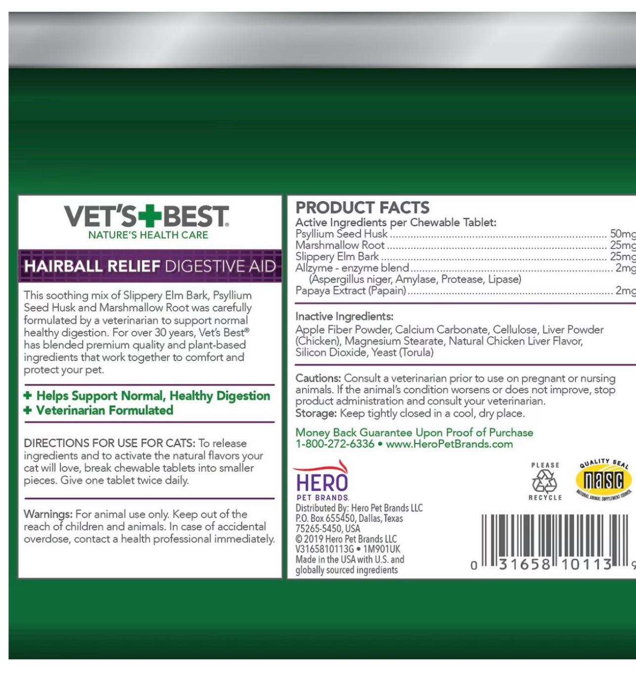 Vet's Best Chewable Tablets Hairball Control Supplement for Cats, 180 count