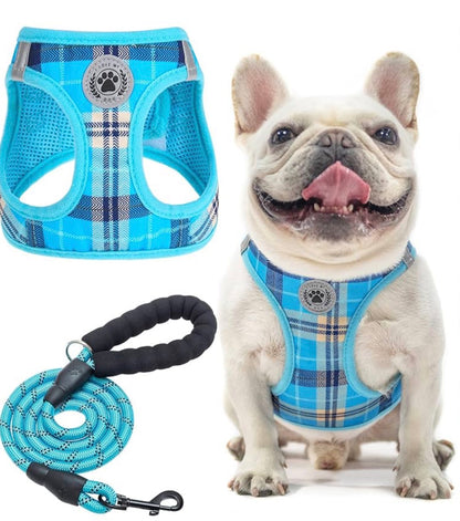 BEAUTYZOO medium size Dog Harness Step in No Choke No Pull Soft Mesh Dog Harnesses Reflective for Medium Puppy Dogs and Cats, Plaid Dog Vest Harness for small Pets, Blue Medium