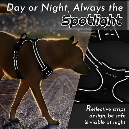 Eagloo Dog Harness for Large Dogs, fit chest girths between 15-35.4 inches No Pull Service Vest with Reflective Strips and Control Handle, Adjustable and Comfortable, No Choke Pet Harness with 2 Metal Rings, Black, L