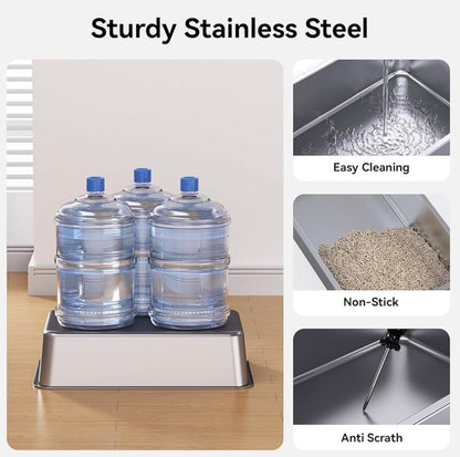 XL Stainless Steel Cat Litter Box with Easy-Open Lid, Enclosed Metal Litter Box for Big Cats, Front Entry & Top Exit, High Sided, Anti-Leak, Non-Stick, Easy to Clean, Includes Scoop