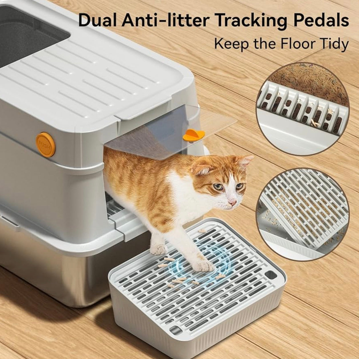 XL Stainless Steel Cat Litter Box with Easy-Open Lid, Enclosed Metal Litter Box for Big Cats, Front Entry & Top Exit, High Sided, Anti-Leak, Non-Stick, Easy to Clean, Includes Scoop
