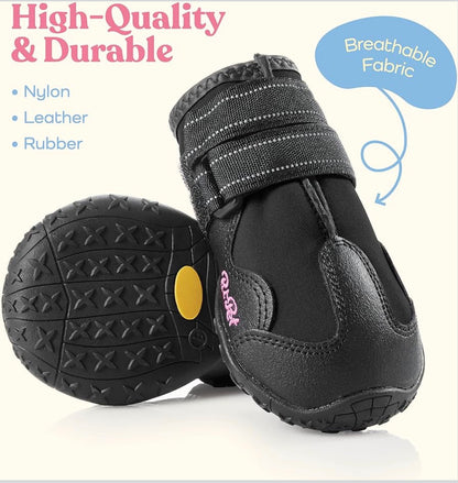 Pit pet Waterproof Dog Shoes -        Size 5: 2.44"Width 2.8"Length Stylish Designed Shoes for Dogs - Dog Boots with Non-Slip Rubber Bottom Protects Paw from Hot or Cold Pavement, Dog Booties with Reflective Straps for Dogs Safety, Puppy Shoes.