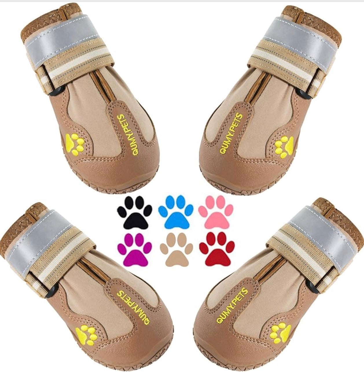 QUMY Dog Shoes Paw Protectors Size 5 for Winter Snowy Day, Summer Hot Pavement, Water-Resistant in Rainy Weather, Outdoor Walking, Indoor Hardfloors Skid-Resistant Sole