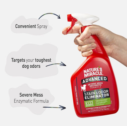 Nature’s Miracle Advanced Stain and Odor Eliminator Dog Spray, Fresh Scent, Severe Mess Enzymatic Formula for Tough Pet Messes, 32 Ounces