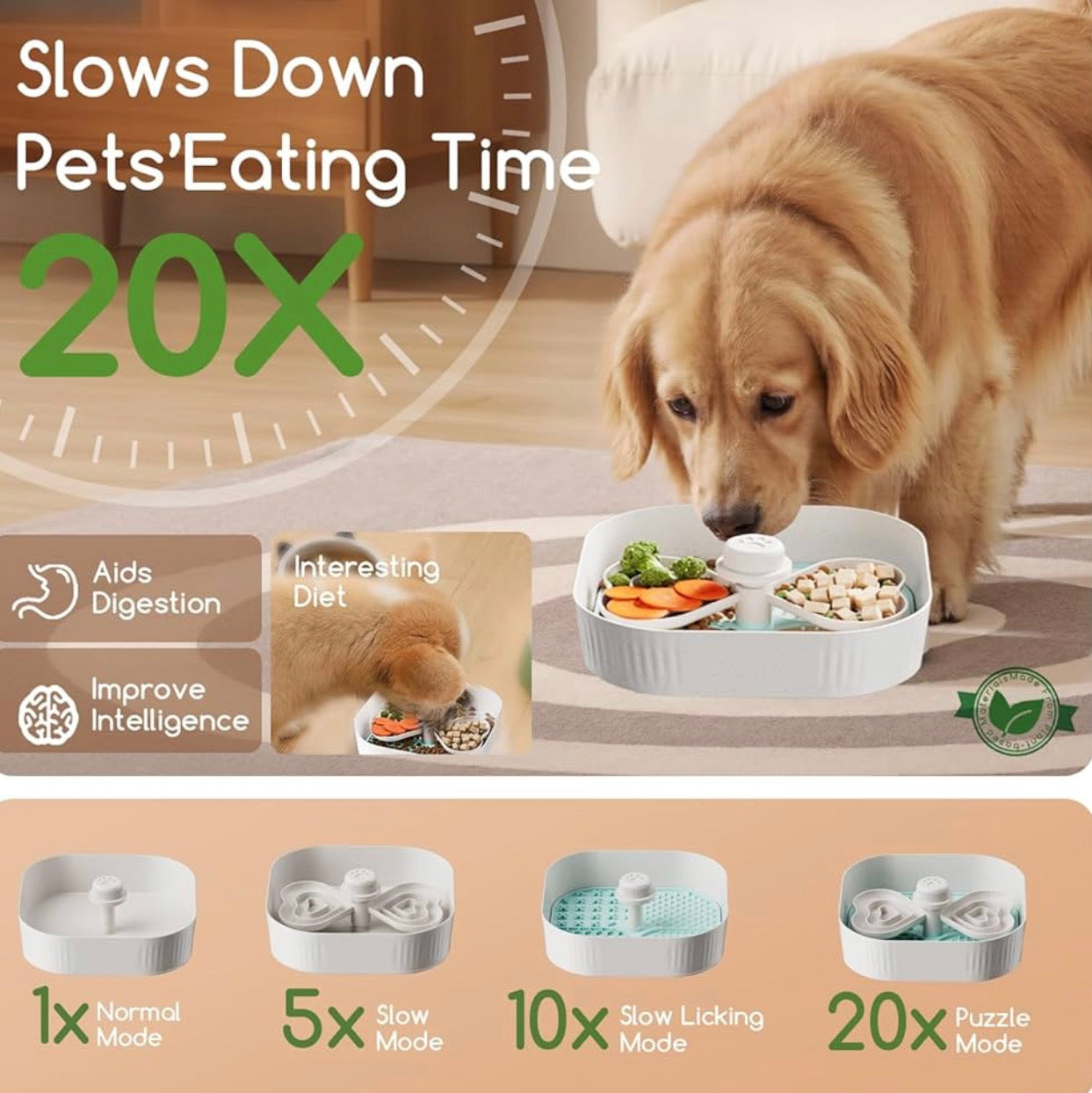 KILIN Slow Feeder Dog Bowls with Lick Mat, Plant-Based Slow Eating Dog Bowl for Dry, Wet, Raw Food, Interactive Food Puzzle for Small, Medium, Large Breed