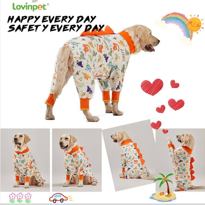 LovinPet Dog Pajamas xtra Large Sized Dog, Recovery Wear, Lightweight Jurassic Knit, UV for Large Dogs/XL