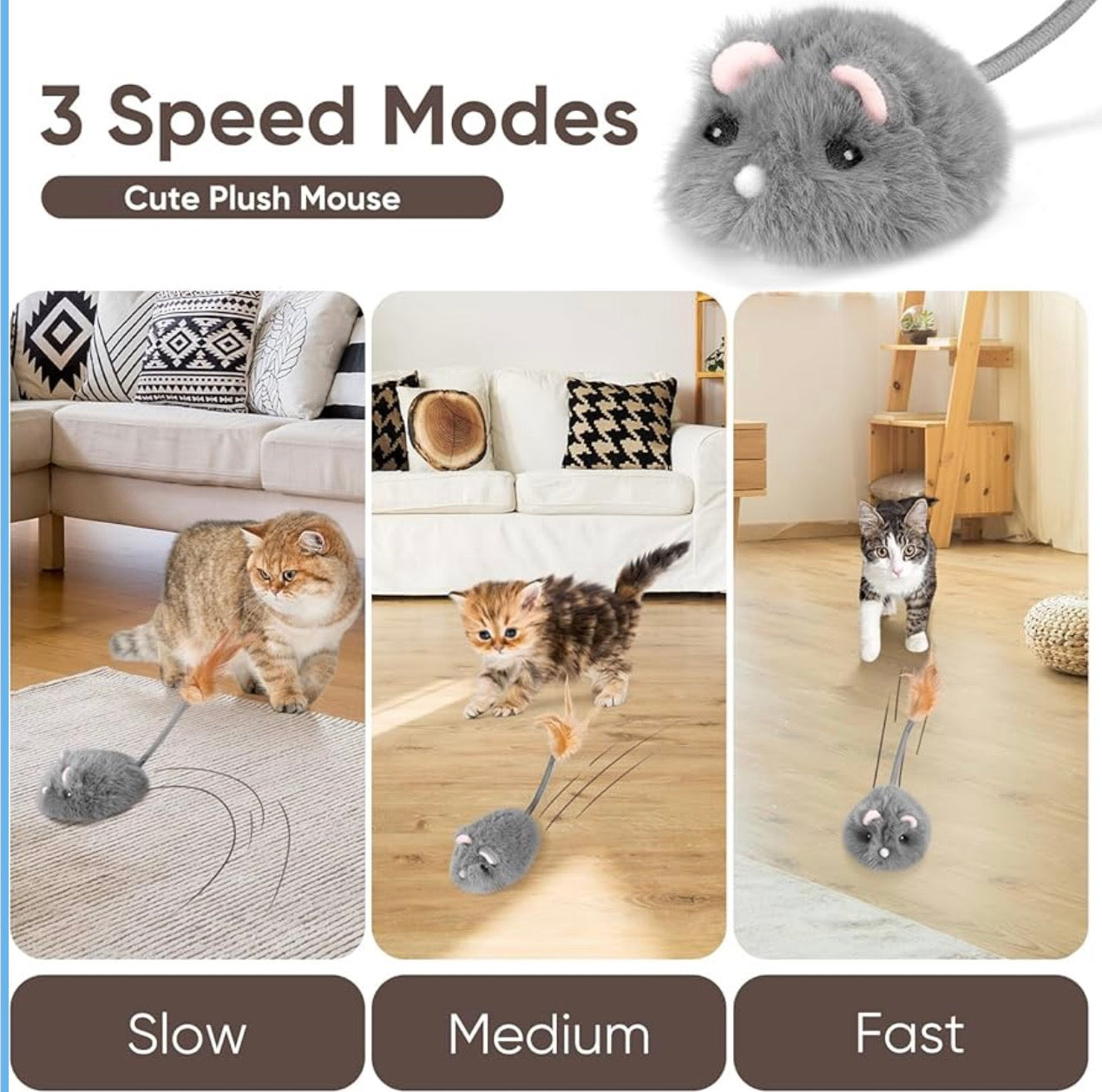 Pawingcat Remote Control Cat Toy, Rechargeable Mouse, Automatic Interactive for Indoor with 3-Speed Adjustment and 4 Directions