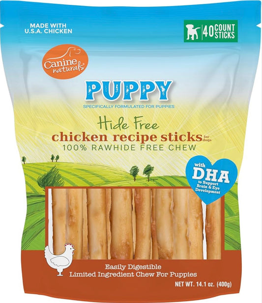 Canine Naturals Puppy Chicken and Rice Chew - Rawhide Free Puppy Treats - Made with USA Chicken - All-Natural & Easily Digestible - 40 Pack of 5-Inch Sticks for Puppies